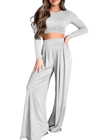 Women’s PEIARA 2-Piece Tracksuit – Crop Top and Wide Leg Pants Se